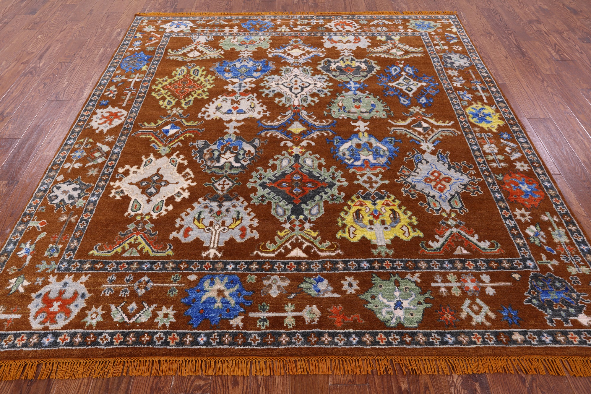 Square Turkish Oushak Hand Knotted Wool Rug - 7' 11" X 8' 0" - Golden Nile