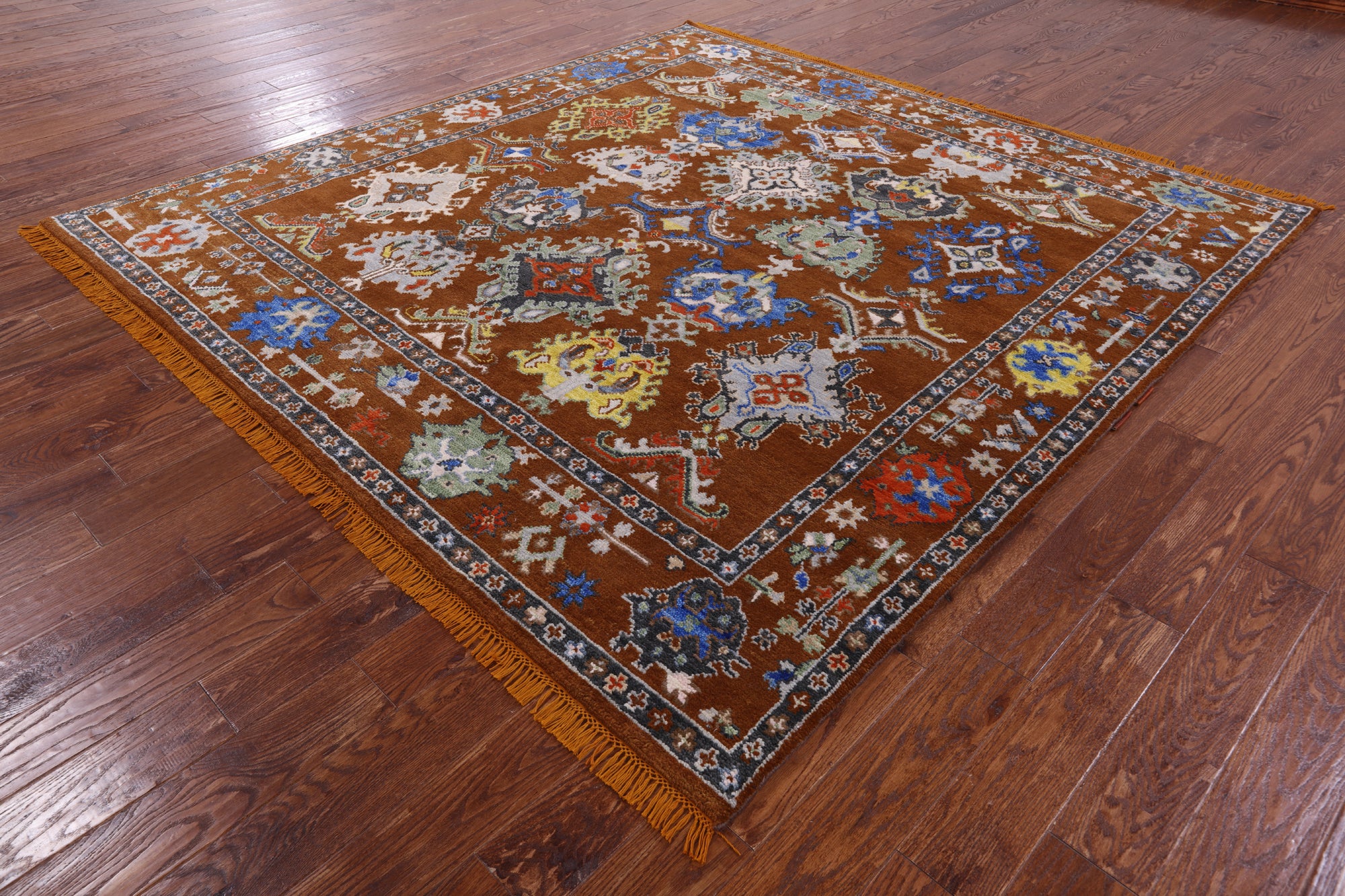 Square Turkish Oushak Hand Knotted Wool Rug - 7' 11" X 8' 0" - Golden Nile