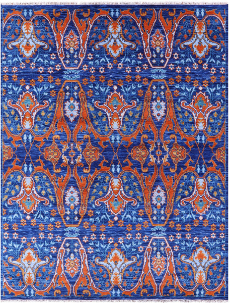 Blue Turkish Oushak Hand Knotted Wool Rug - 8' 2" X 10' 3" - Golden Nile