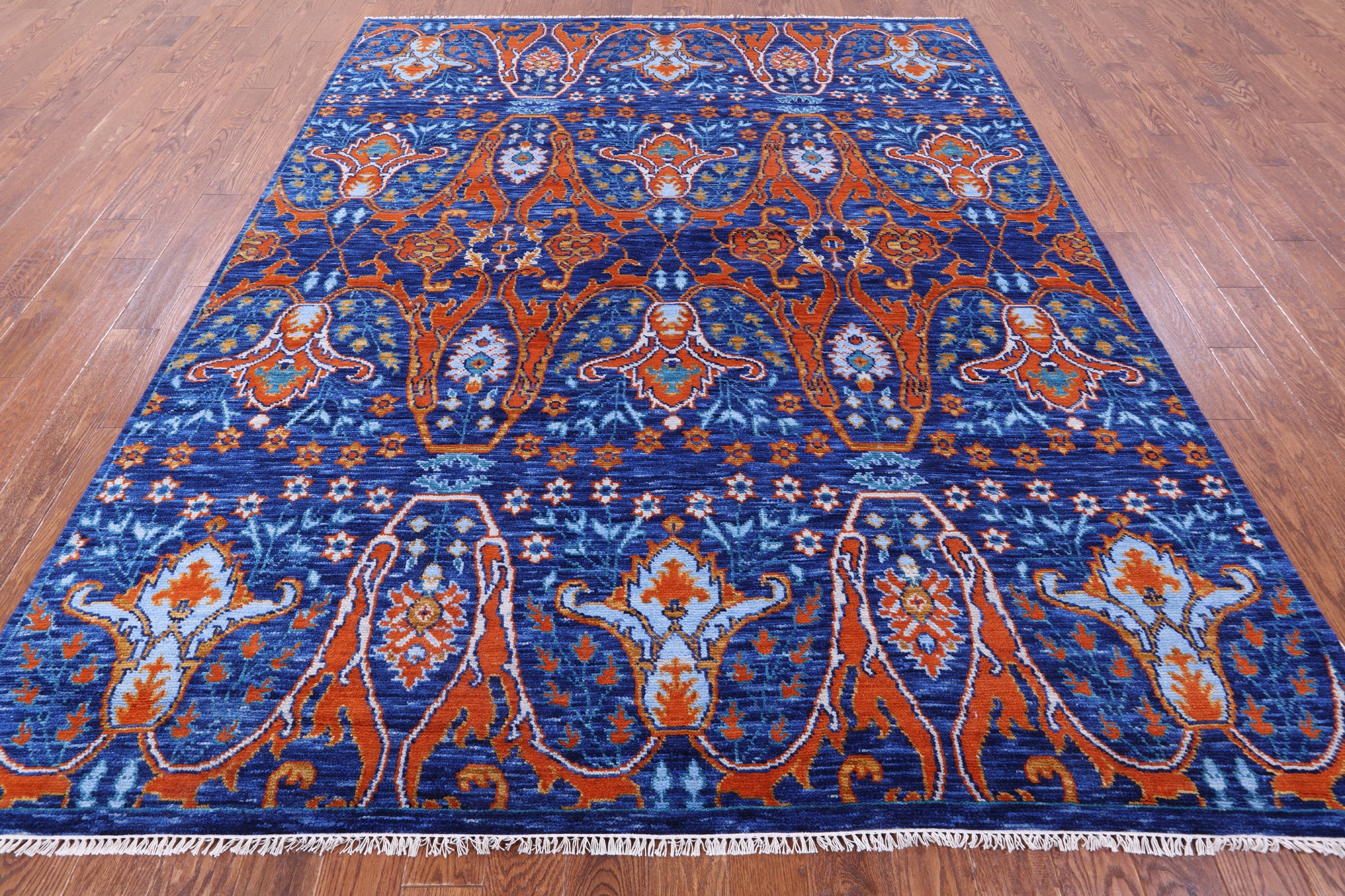 Blue Turkish Oushak Hand Knotted Wool Rug - 8' 2" X 10' 3" - Golden Nile