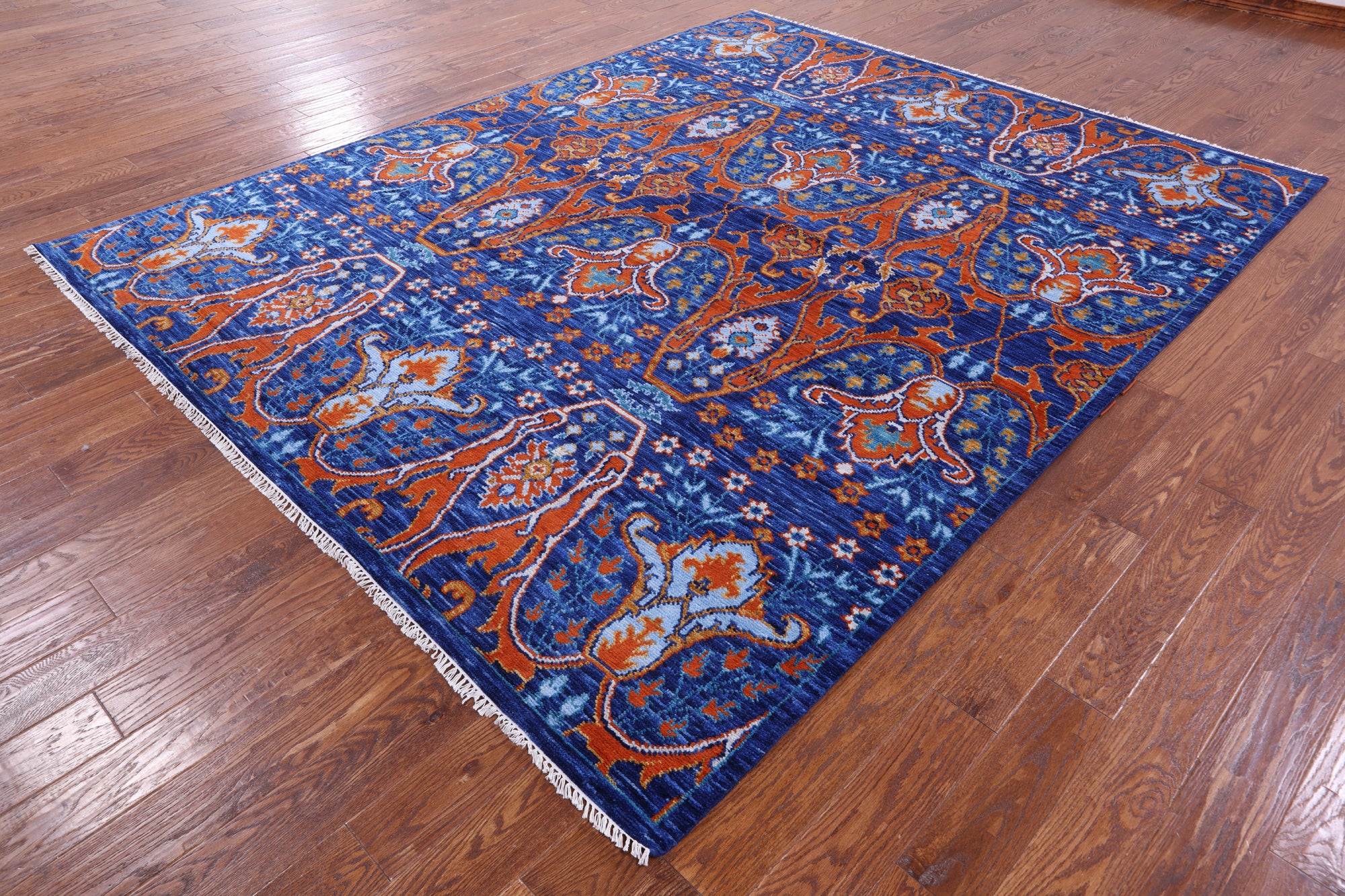 Blue Turkish Oushak Hand Knotted Wool Rug - 8' 2" X 10' 3" - Golden Nile