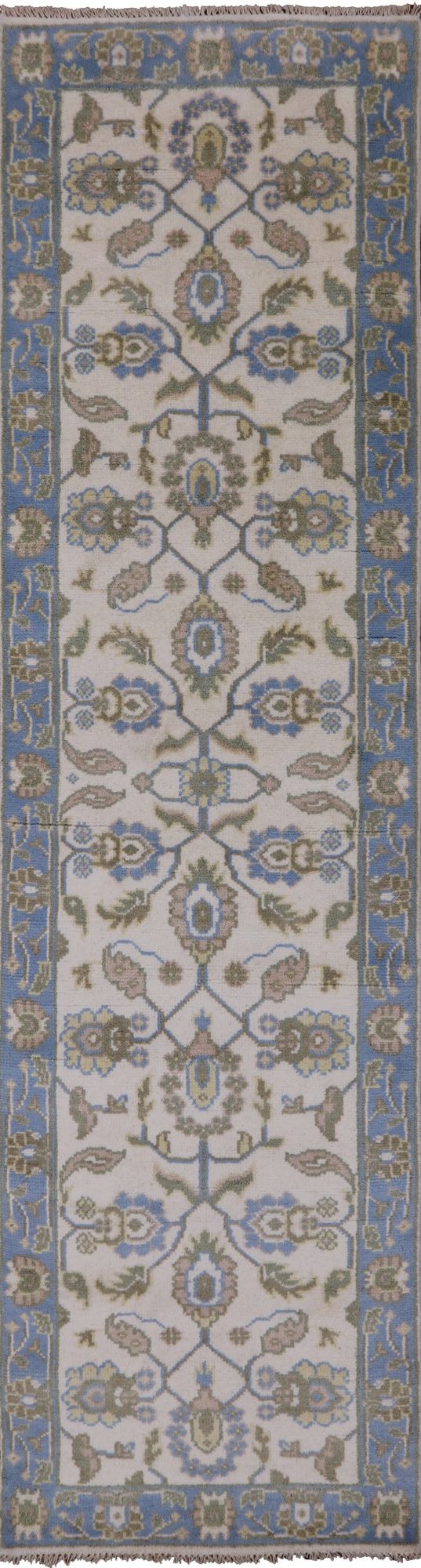 Ivory Turkish Oushak Hand Knotted Wool Runner Rug - 2' 7" X 9' 10" - Golden Nile