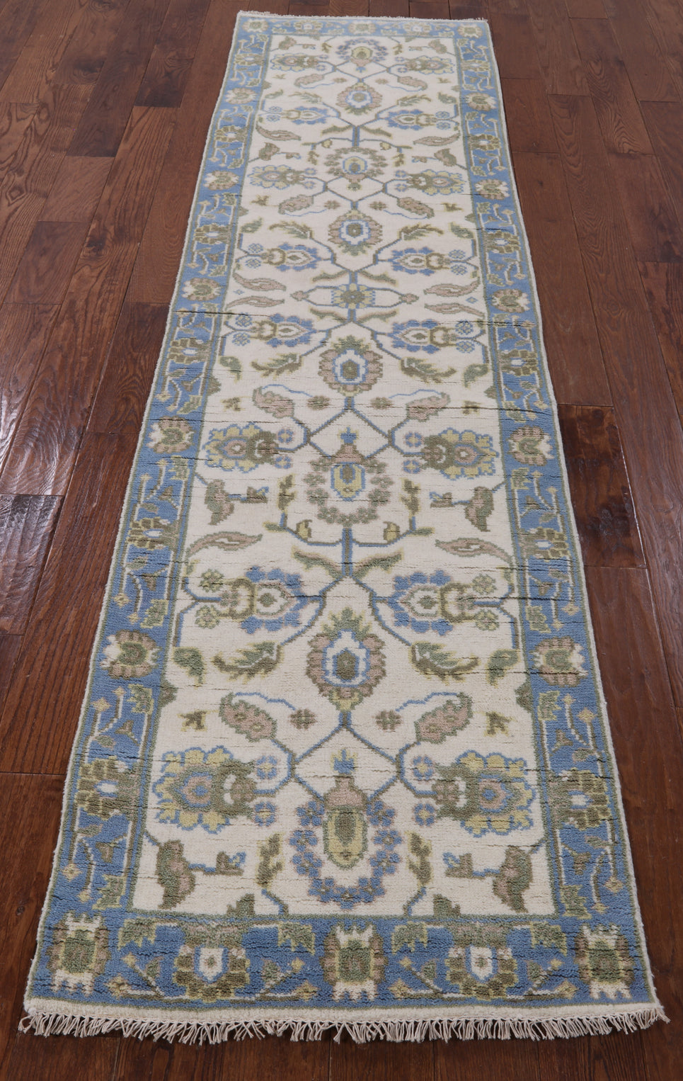 Ivory Turkish Oushak Hand Knotted Wool Runner Rug - 2' 7" X 9' 10" - Golden Nile