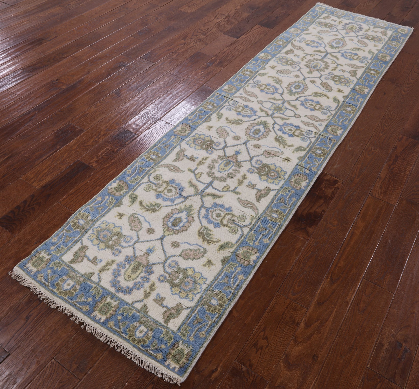 Ivory Turkish Oushak Hand Knotted Wool Runner Rug - 2' 7" X 9' 10" - Golden Nile