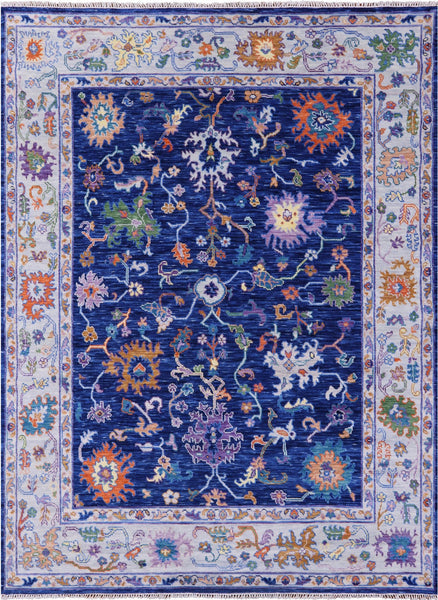 Blue Turkish Oushak Hand Knotted Wool Rug - 8' 0" X 10' 2" - Golden Nile