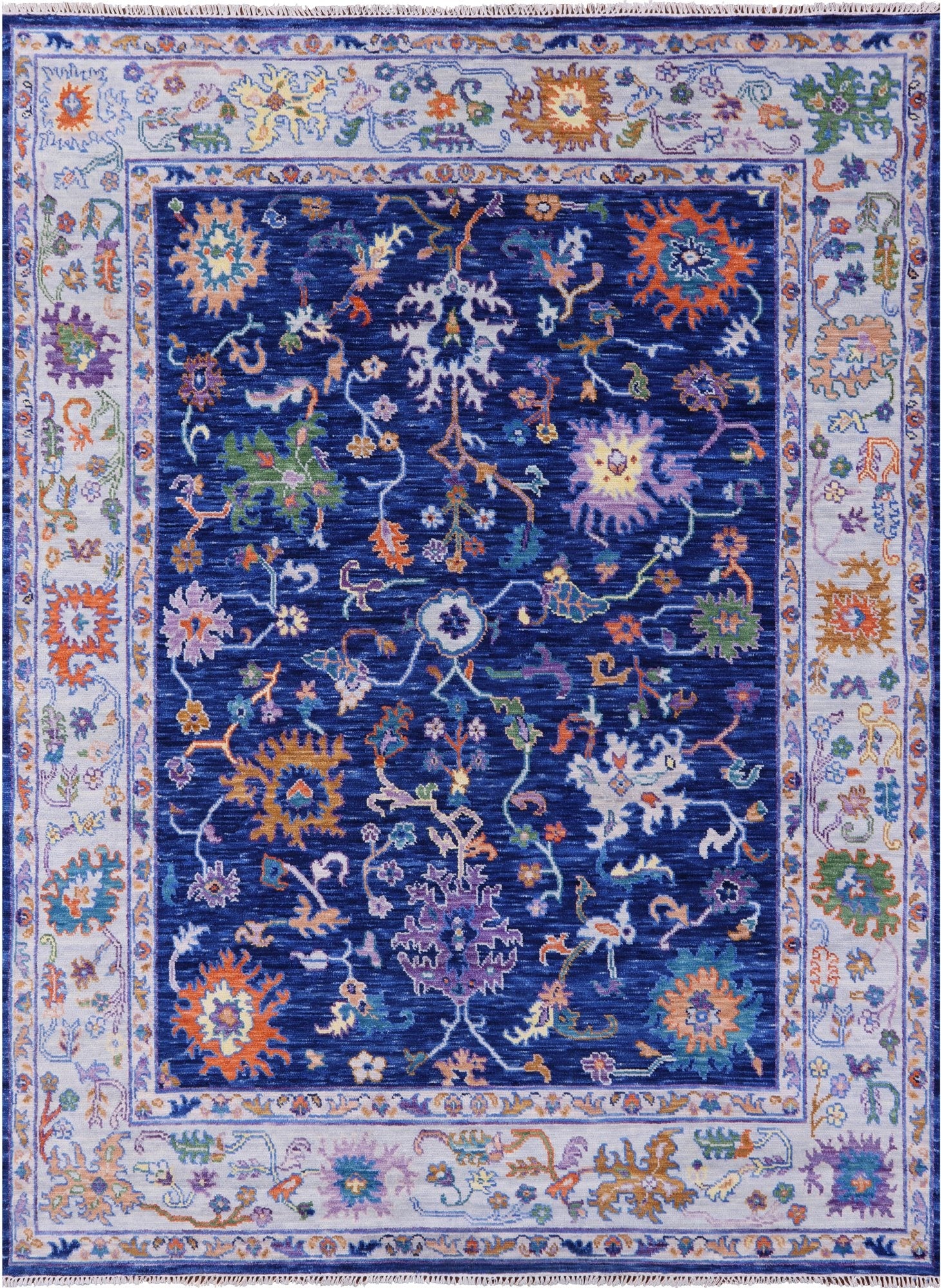 Blue Turkish Oushak Hand Knotted Wool Rug - 8' 0" X 10' 2" - Golden Nile