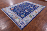 Blue Turkish Oushak Hand Knotted Wool Rug - 8' 0" X 10' 2" - Golden Nile