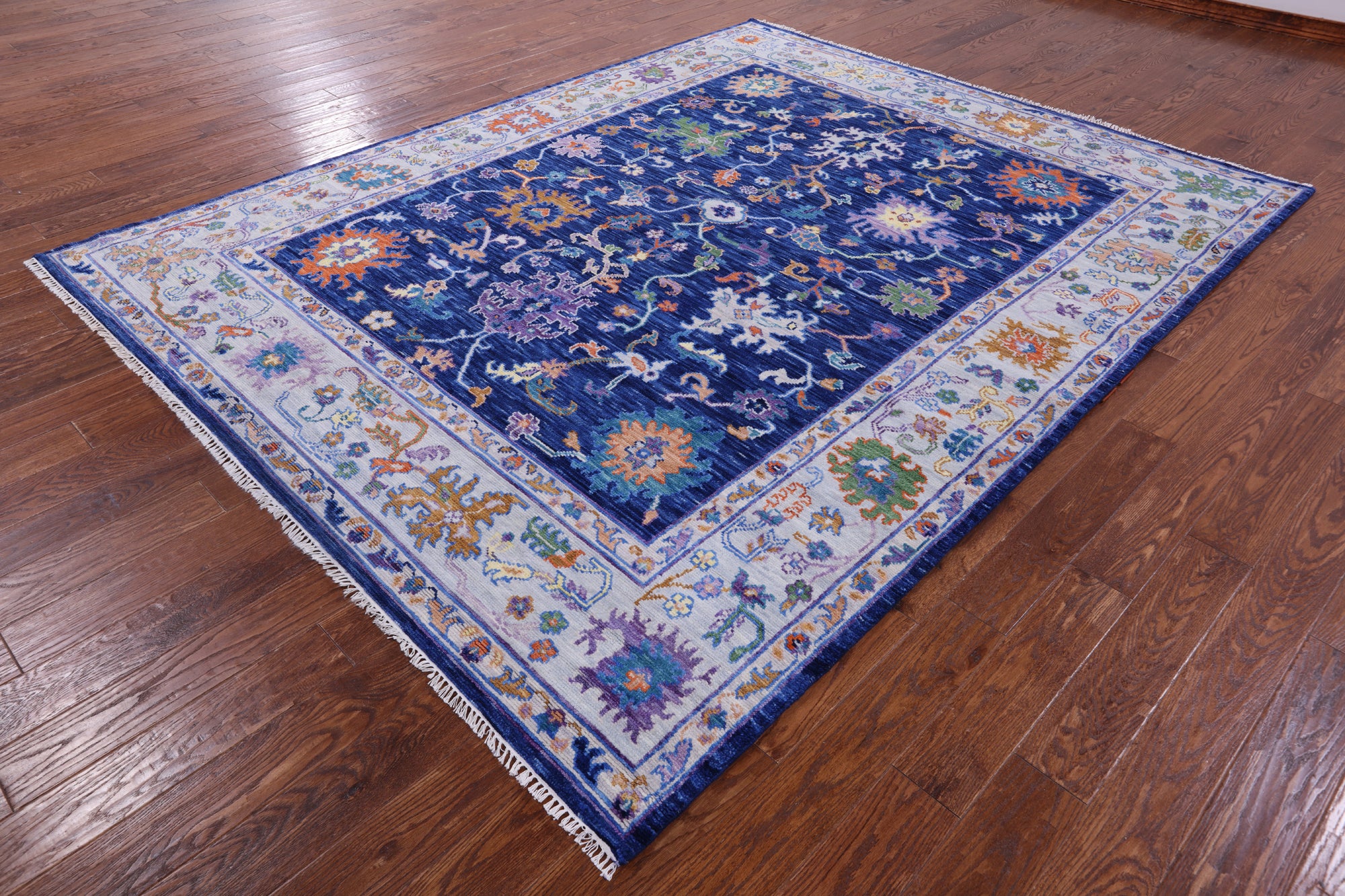 Blue Turkish Oushak Hand Knotted Wool Rug - 8' 0" X 10' 2" - Golden Nile