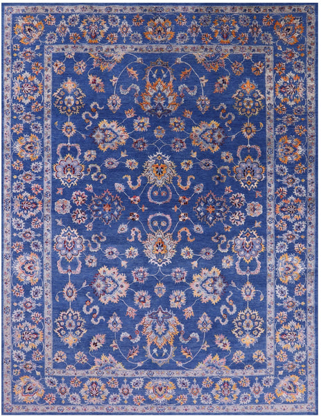 Blue Persian Handmade Wool & Silk Rug - 9' 1" X 11' 11" - Golden Nile