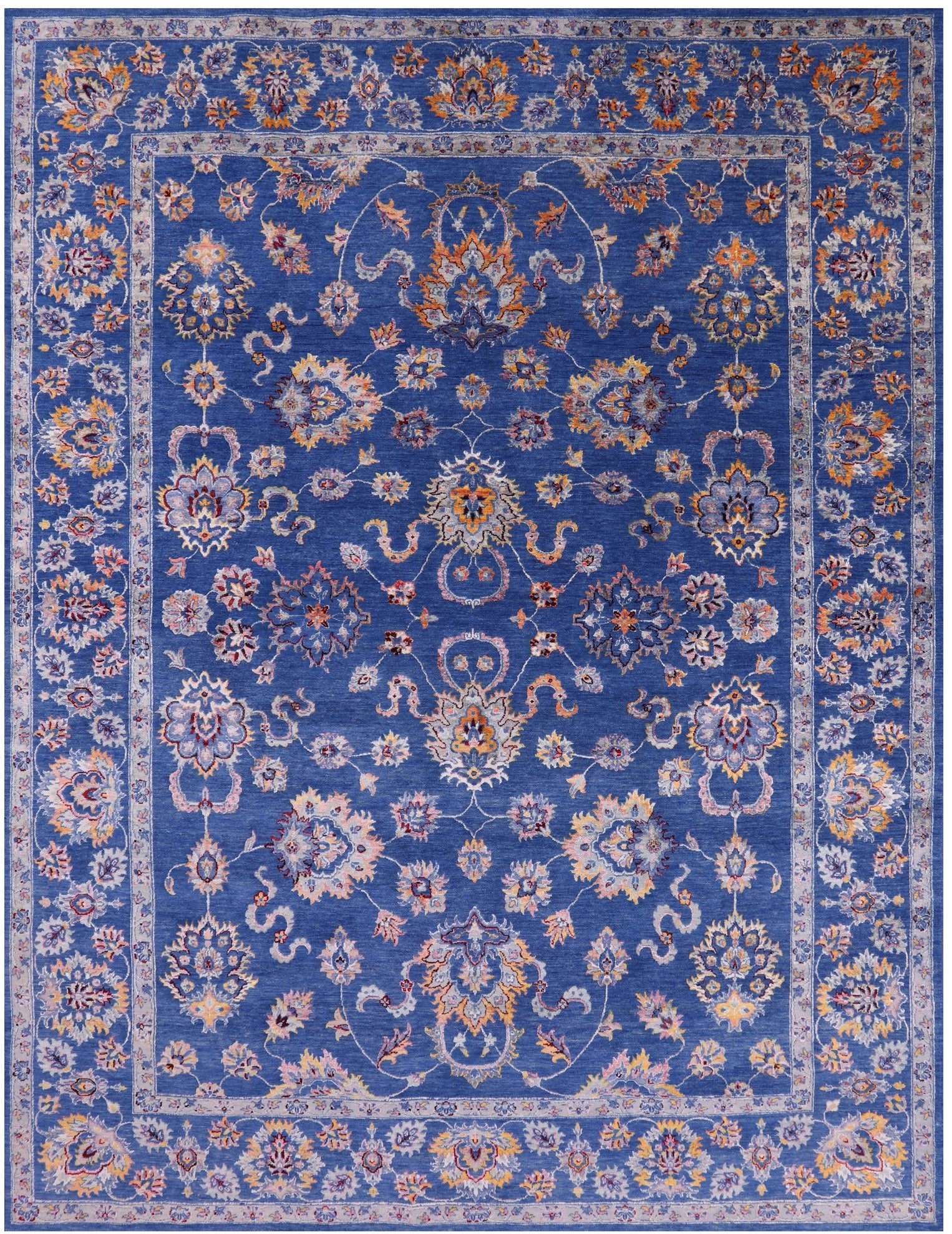 Blue Persian Handmade Wool & Silk Rug - 9' 1" X 11' 11" - Golden Nile