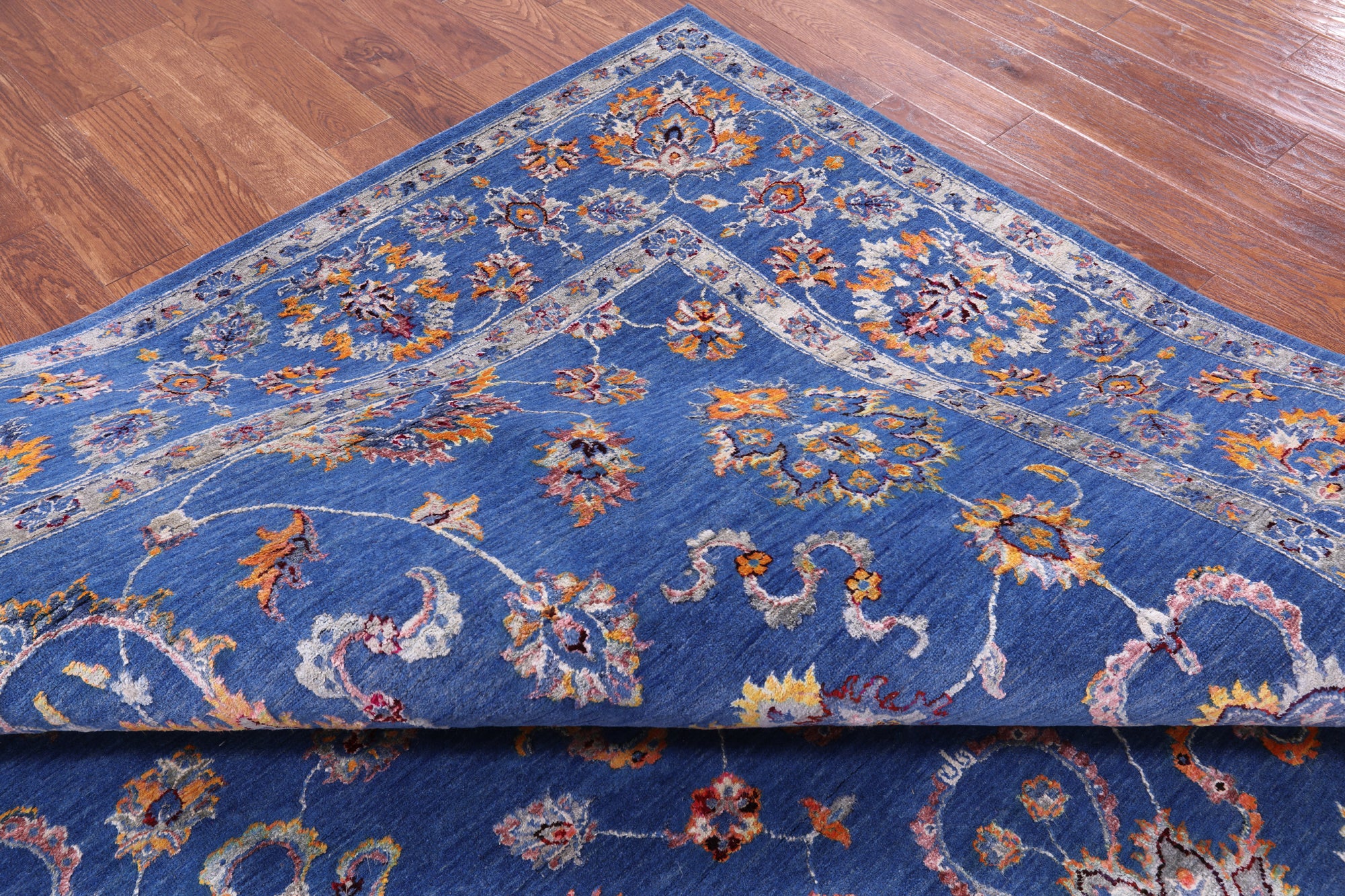 Blue Persian Handmade Wool & Silk Rug - 9' 1" X 11' 11" - Golden Nile