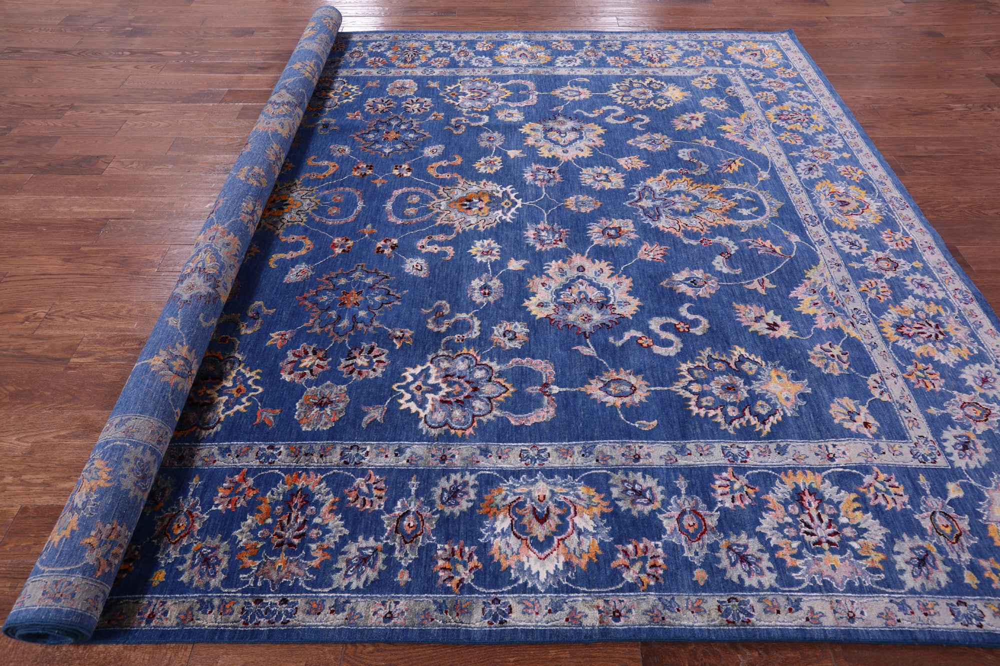 Blue Persian Handmade Wool & Silk Rug - 9' 1" X 11' 11" - Golden Nile