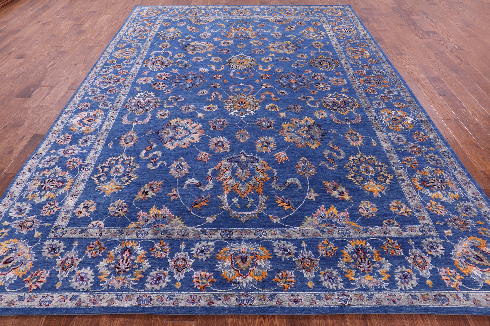 Blue Persian Handmade Wool & Silk Rug - 9' 1" X 11' 11" - Golden Nile