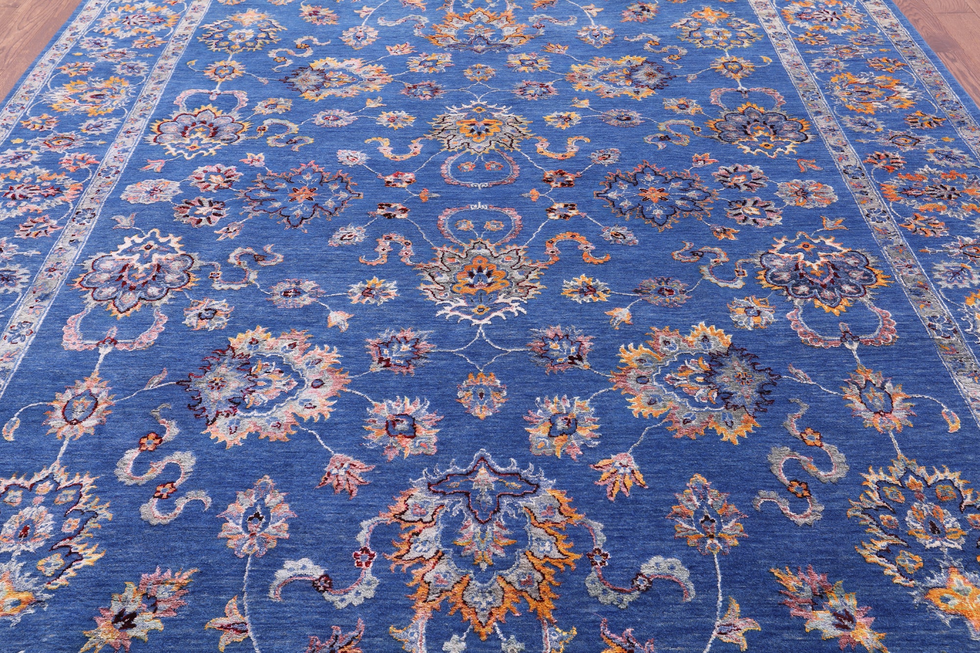 Blue Persian Handmade Wool & Silk Rug - 9' 1" X 11' 11" - Golden Nile