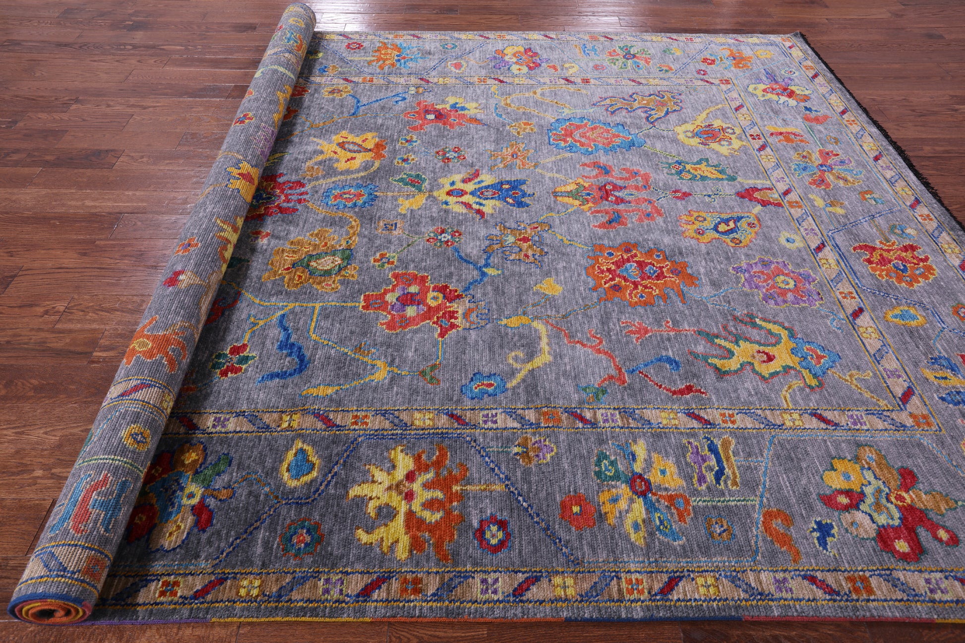 Grey Turkish Oushak Hand Knotted Wool Rug - 8' 11" X 12' 0" - Golden Nile