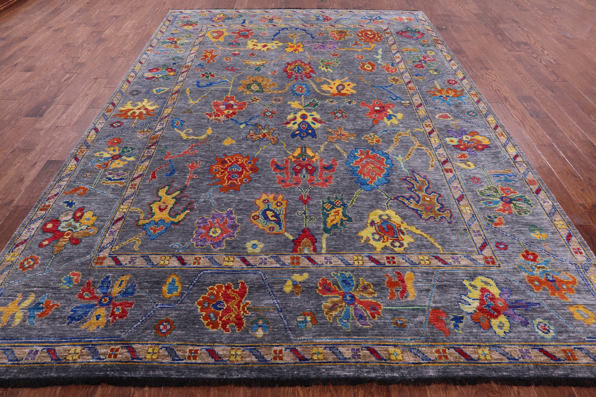 Grey Turkish Oushak Hand Knotted Wool Rug - 8' 11" X 12' 0" - Golden Nile