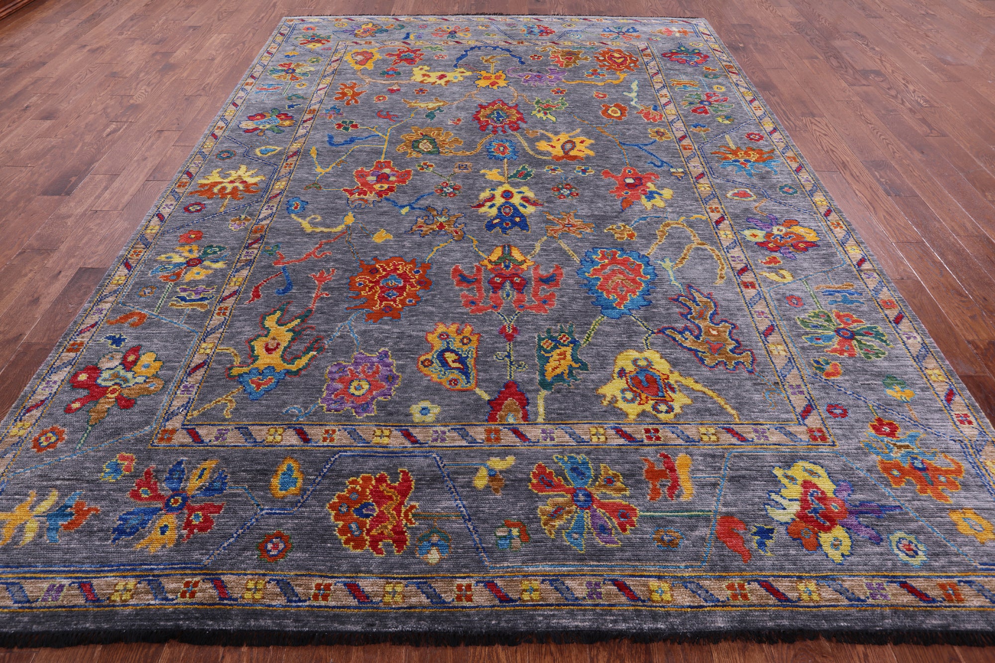 Grey Turkish Oushak Hand Knotted Wool Rug - 8' 11" X 12' 0" - Golden Nile
