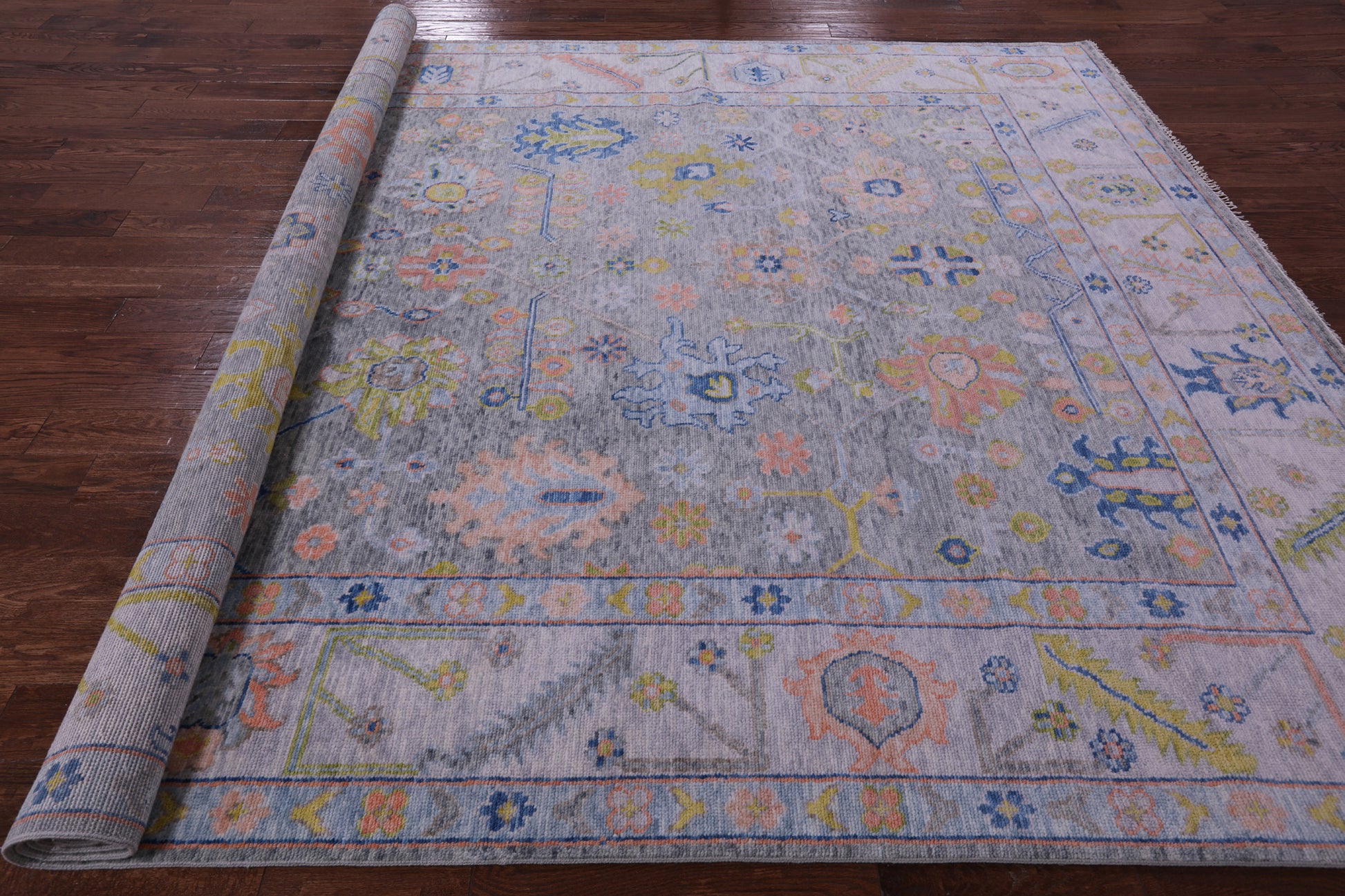 Grey Turkish Oushak Hand Knotted Wool Rug - 9' 2" X 11' 9" - Golden Nile