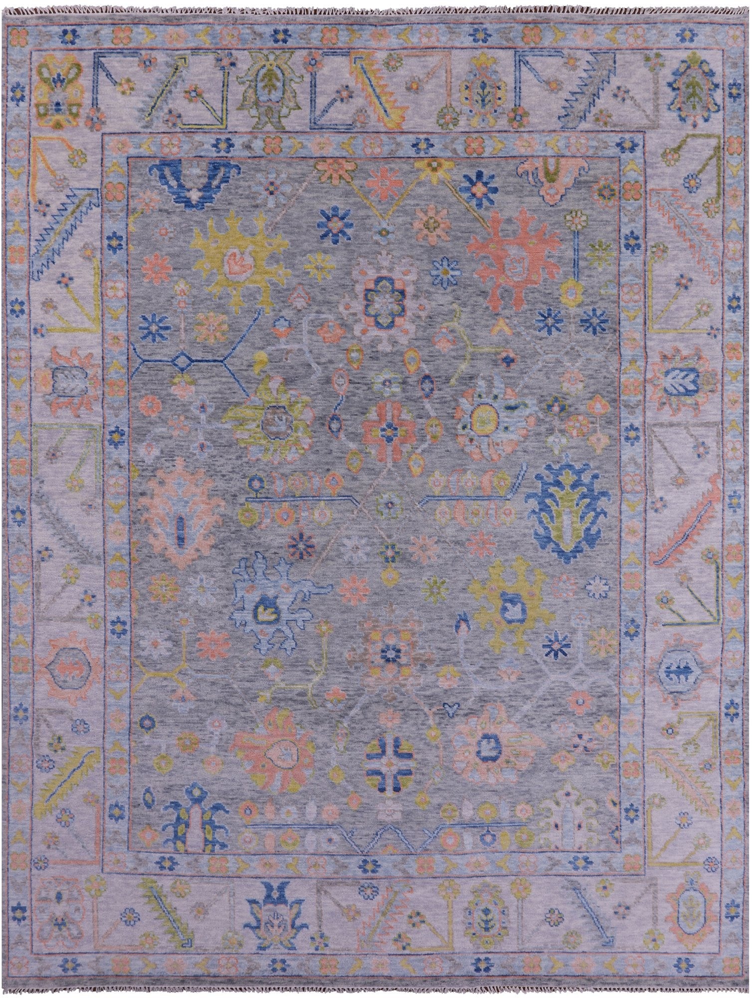 Grey Turkish Oushak Hand Knotted Wool Rug - 9' 2" X 11' 9" - Golden Nile