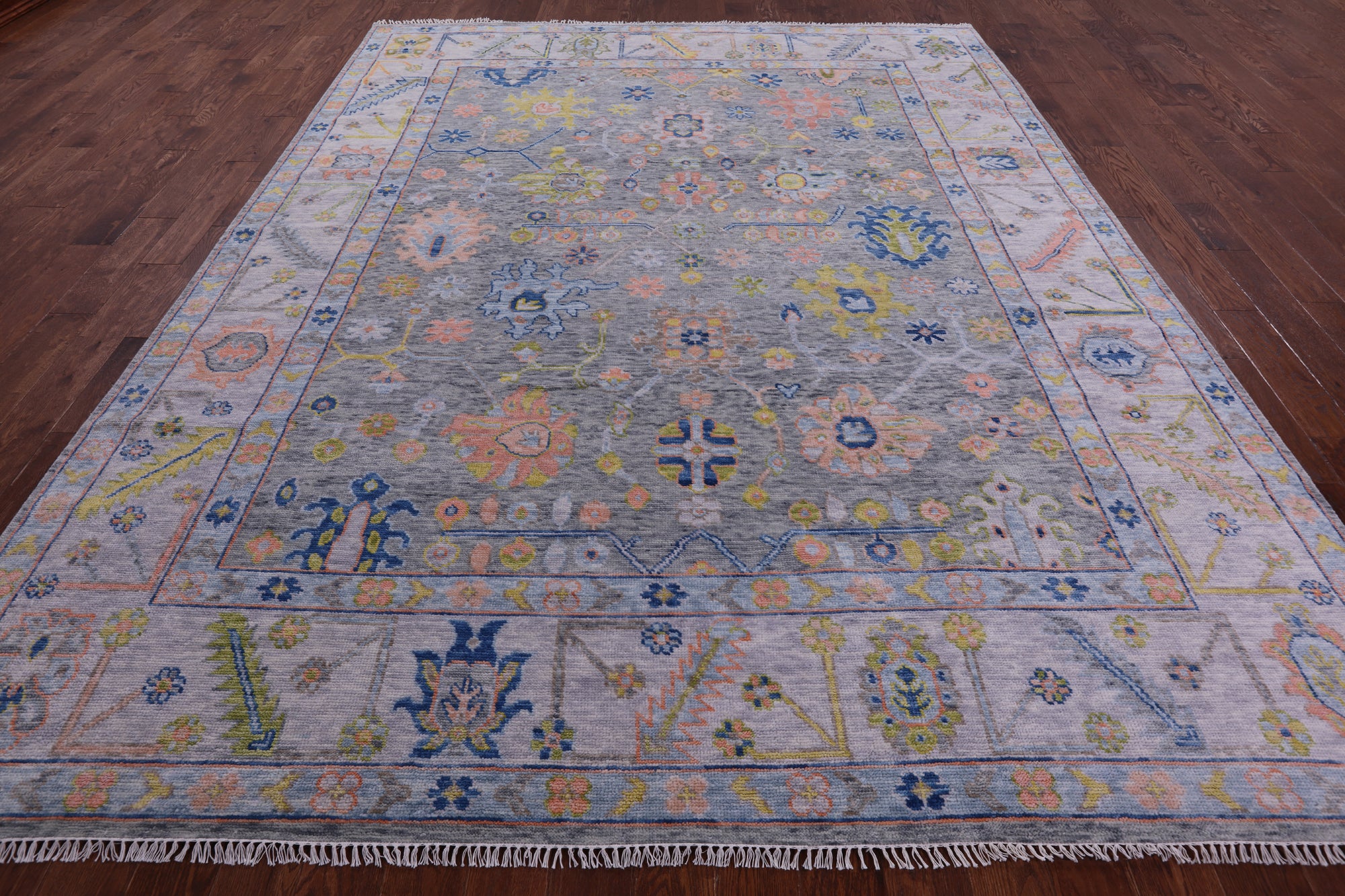 Grey Turkish Oushak Hand Knotted Wool Rug - 9' 2" X 11' 9" - Golden Nile