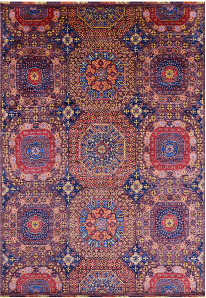 Geometric Persian Mamluk Hand Knotted Wool Rug - 8' 10" X 12' 4" - Golden Nile