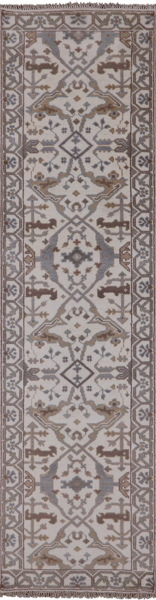 Ivory Turkish Oushak Handmade Wool Runner Rug - 2' 7" X 9' 9" - Golden Nile