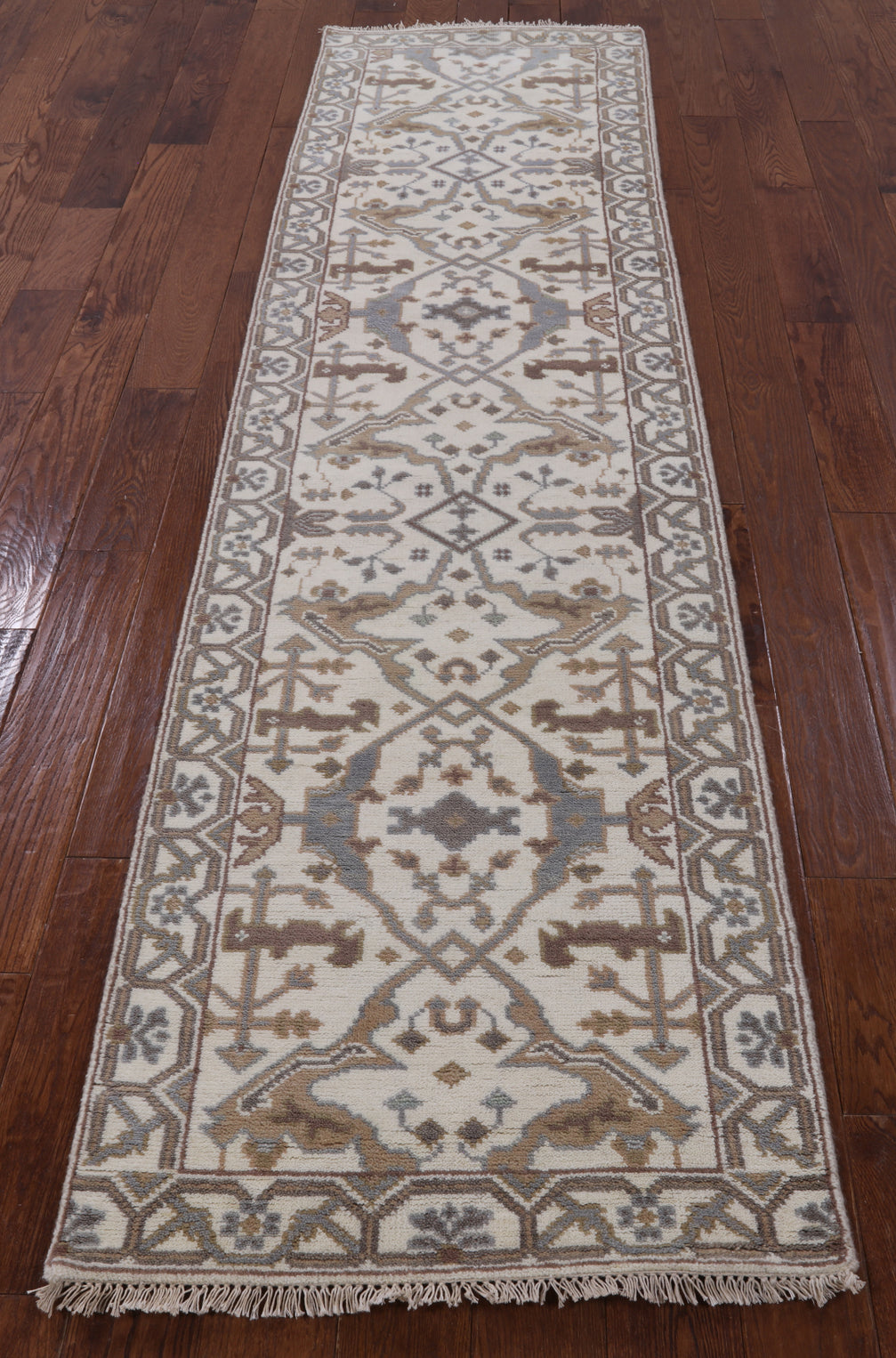 Ivory Turkish Oushak Handmade Wool Runner Rug - 2' 7" X 9' 9" - Golden Nile