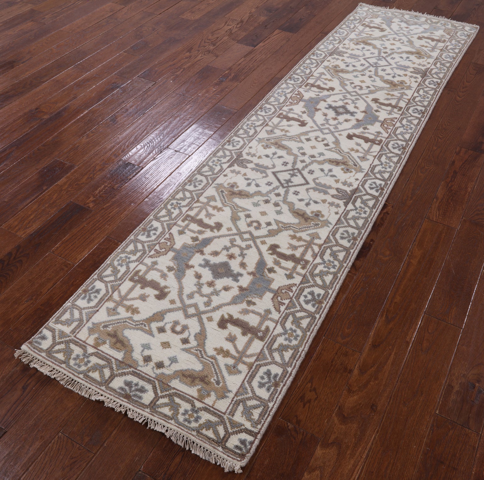 Ivory Turkish Oushak Handmade Wool Runner Rug - 2' 7" X 9' 9" - Golden Nile