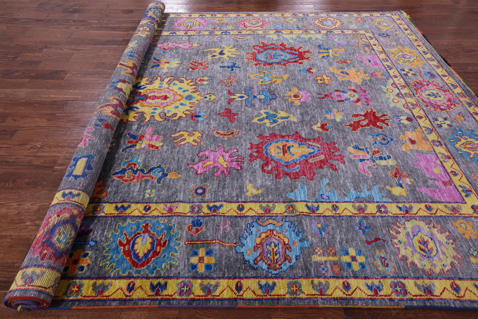 Grey Turkish Oushak Hand Knotted Wool Rug - 9' 1" X 12' 0" - Golden Nile