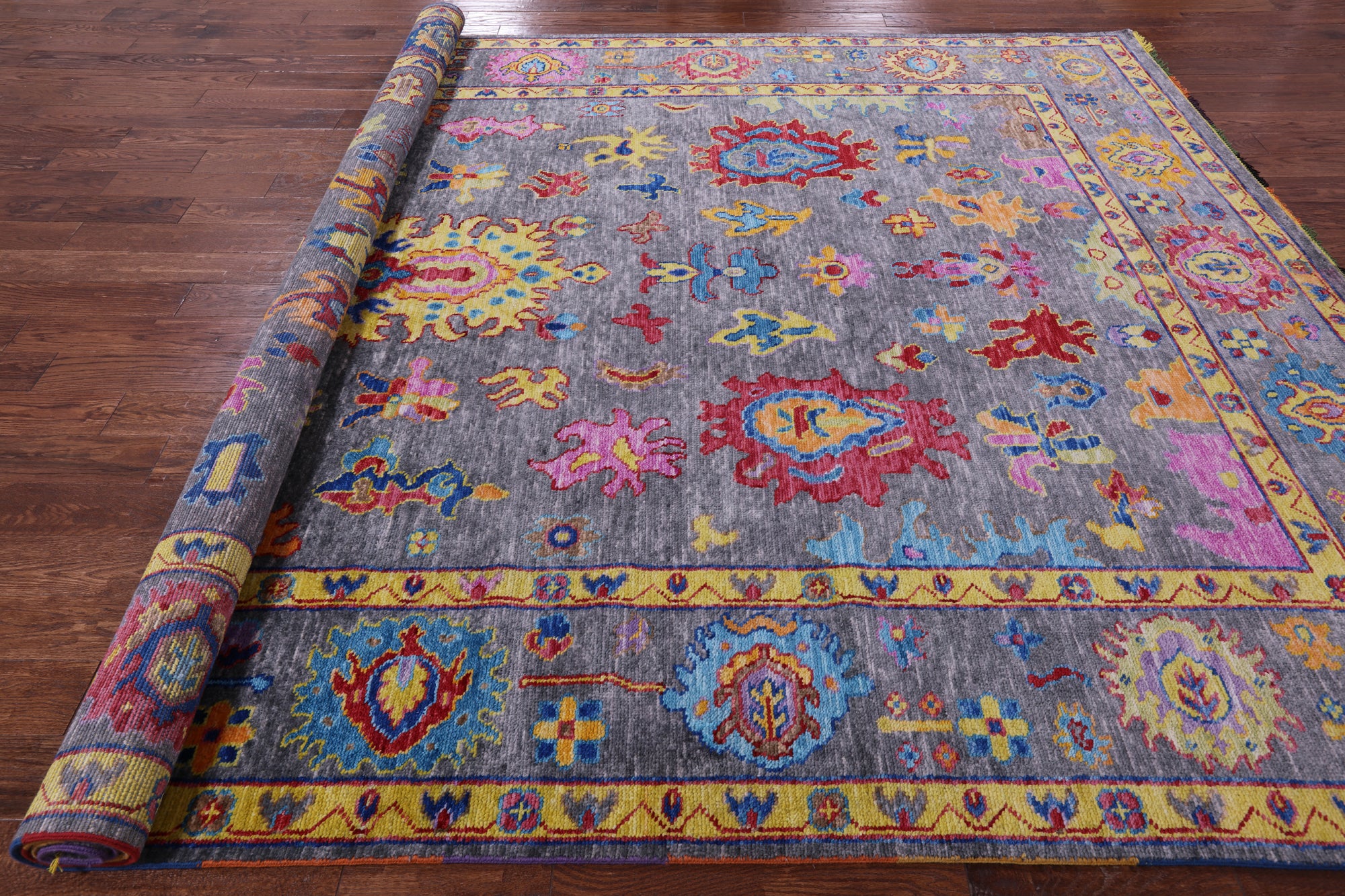 Grey Turkish Oushak Hand Knotted Wool Rug - 9' 1" X 12' 0" - Golden Nile
