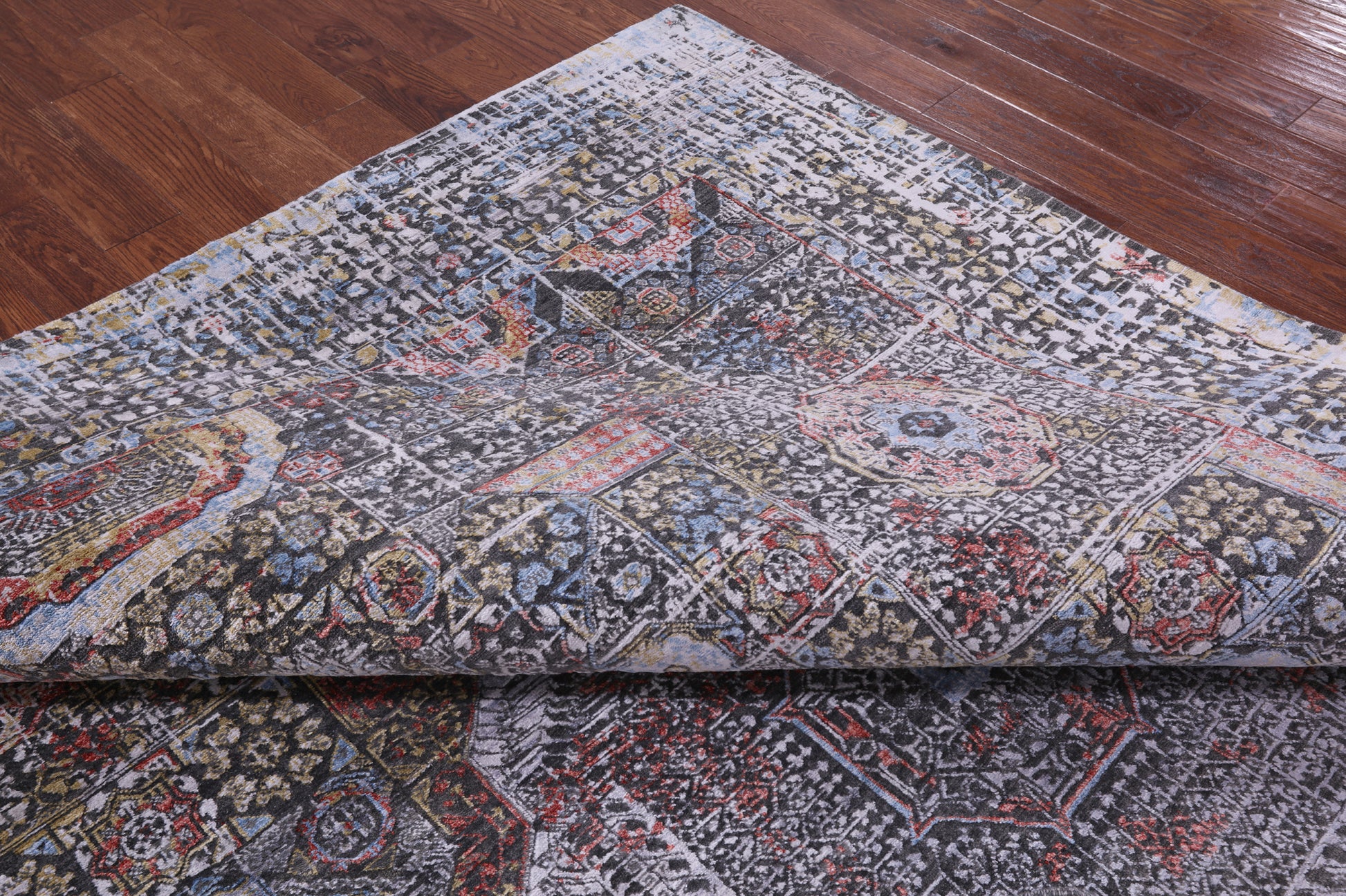 Geometric Persian Mamluk Handmade Wool & Silk Rug - 9' 1" X 11' 8" - Golden Nile