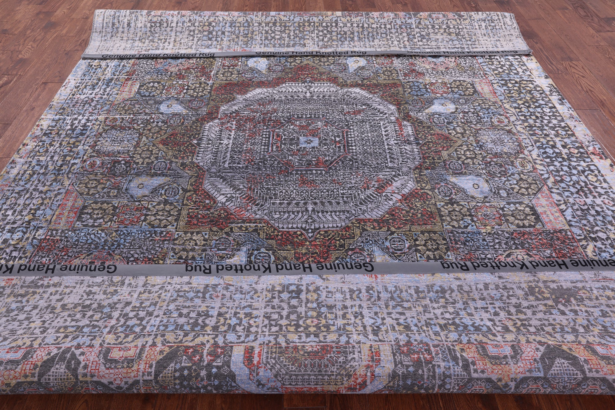 Geometric Persian Mamluk Handmade Wool & Silk Rug - 9' 1" X 11' 8" - Golden Nile