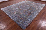 Geometric Persian Mamluk Handmade Wool & Silk Rug - 9' 1" X 11' 8" - Golden Nile