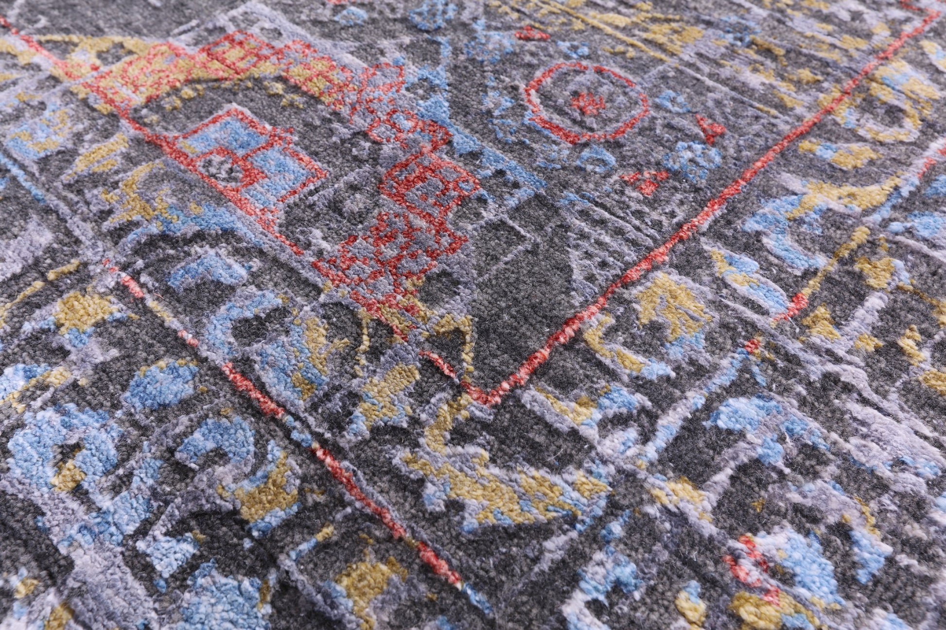 Geometric Persian Mamluk Handmade Wool & Silk Rug - 9' 1" X 11' 8" - Golden Nile