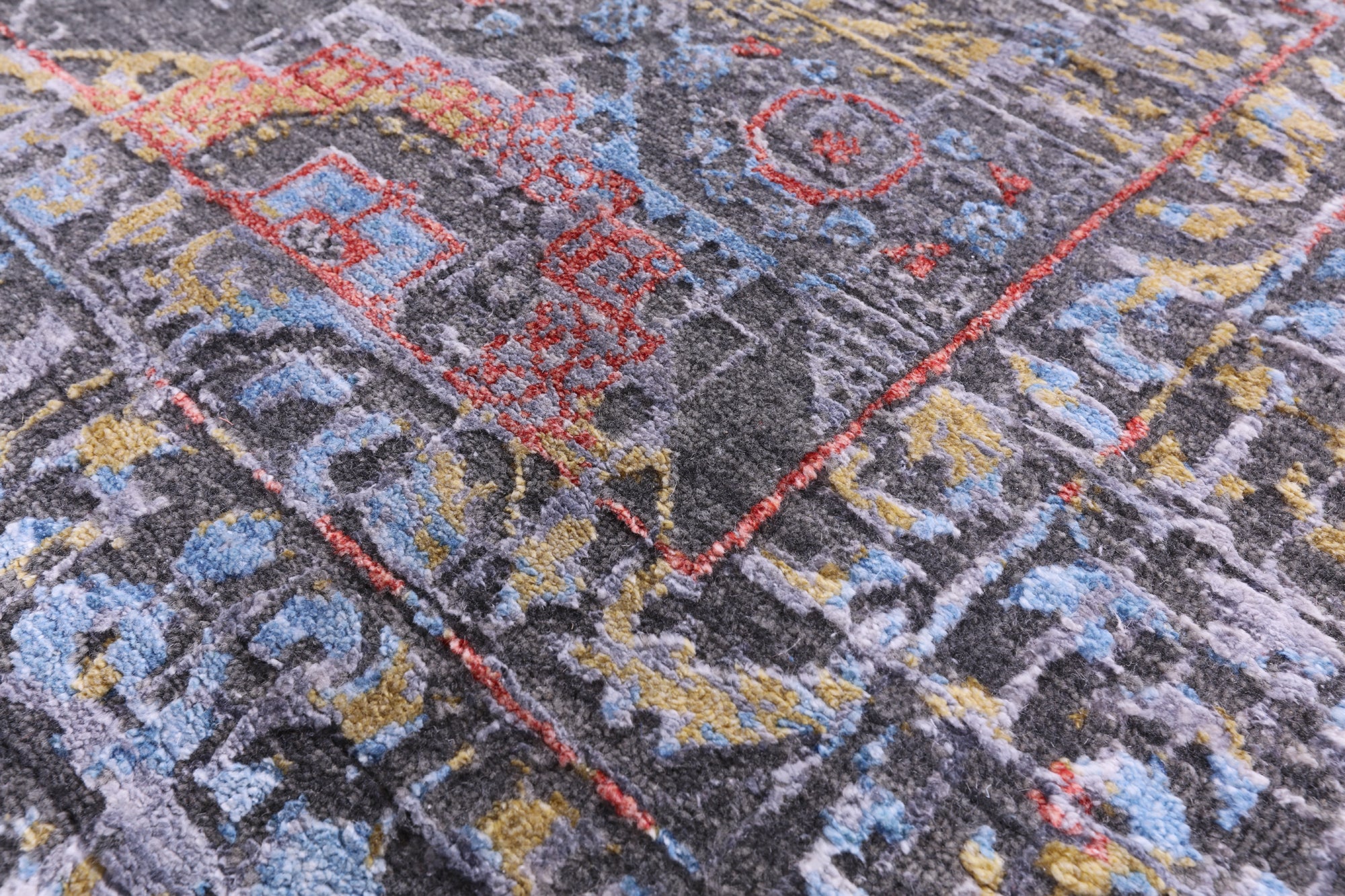 Geometric Persian Mamluk Handmade Wool & Silk Rug - 9' 1" X 11' 8" - Golden Nile