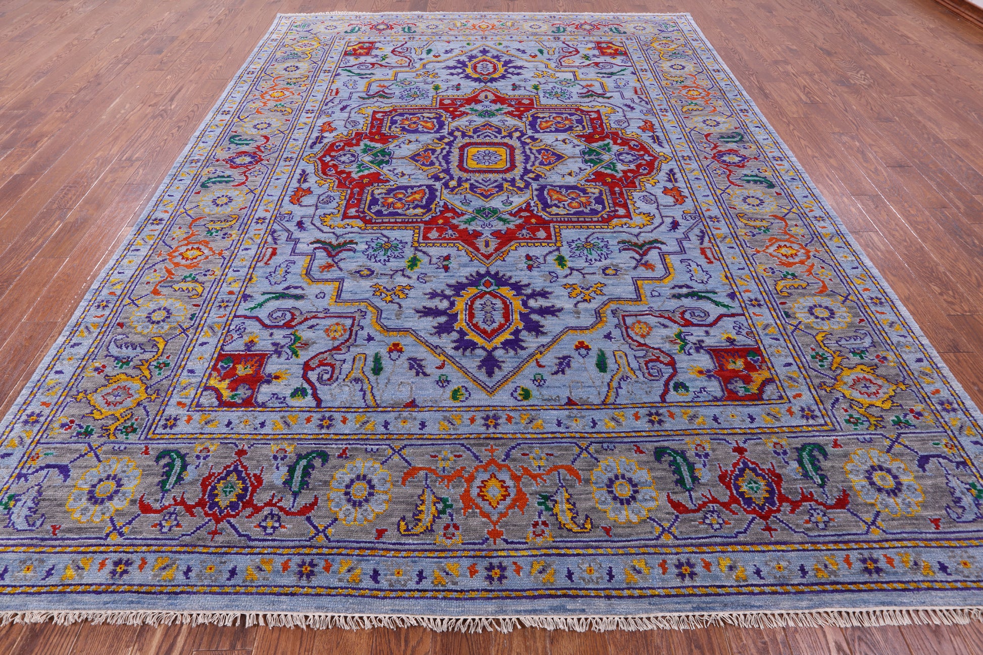 Blue Heriz Serapi Hand Knotted Wool Rug - 9' 2" X 12' 2" - Golden Nile