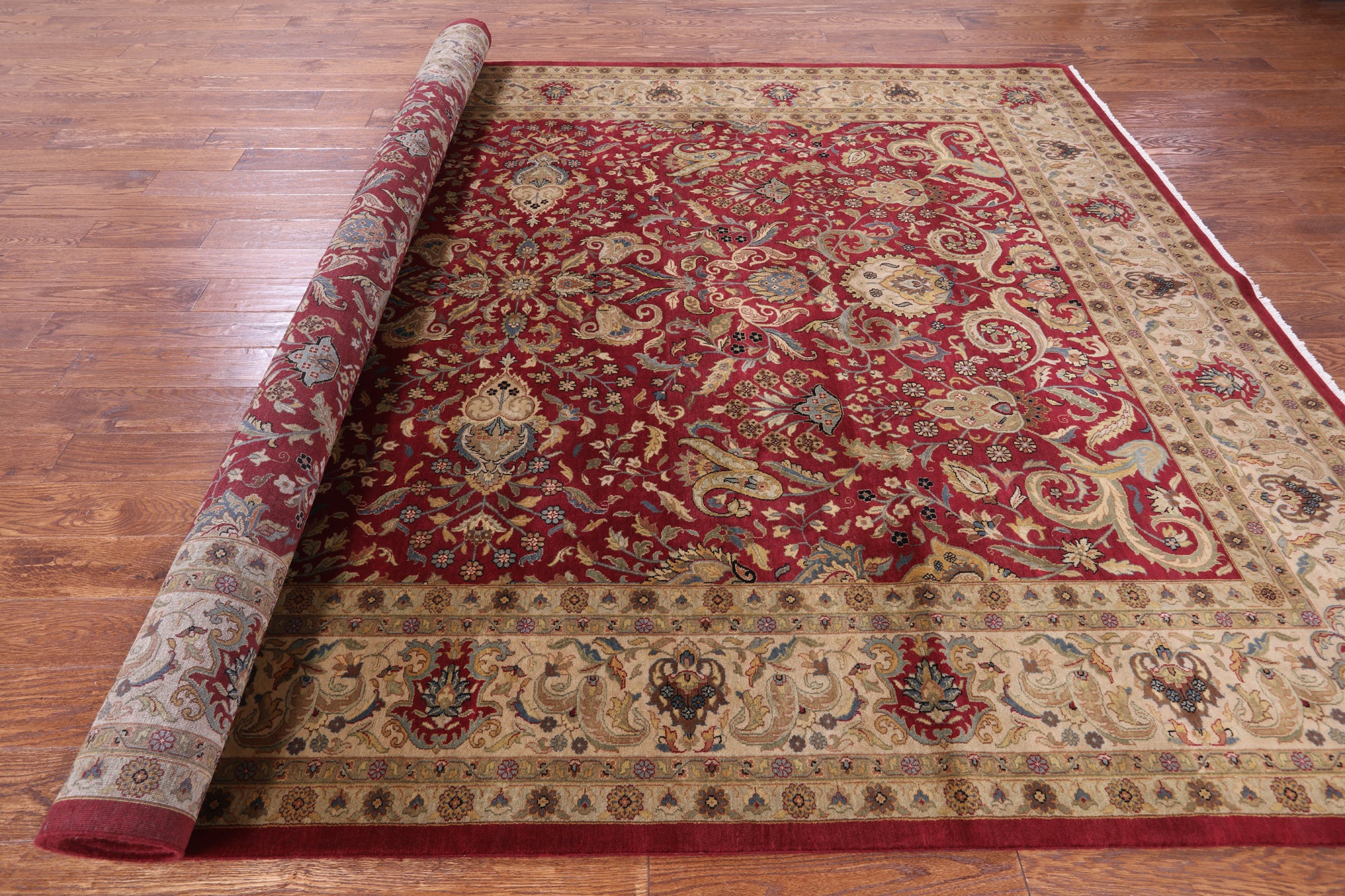 Red Persian Tabriz Handmade Wool Rug - 8' 4" X 11' 7" - Golden Nile