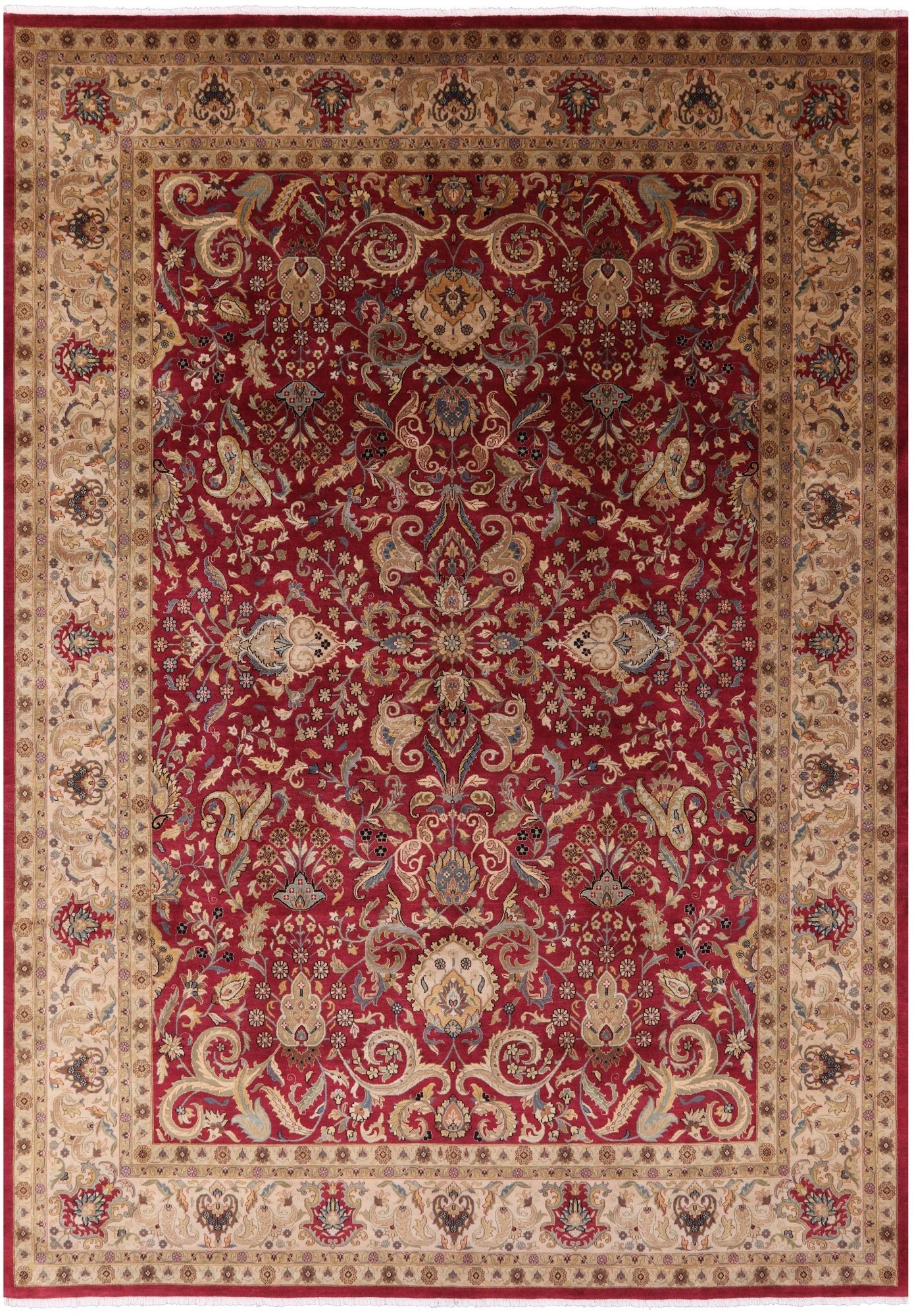 Red Persian Tabriz Handmade Wool Rug - 8' 4" X 11' 7" - Golden Nile