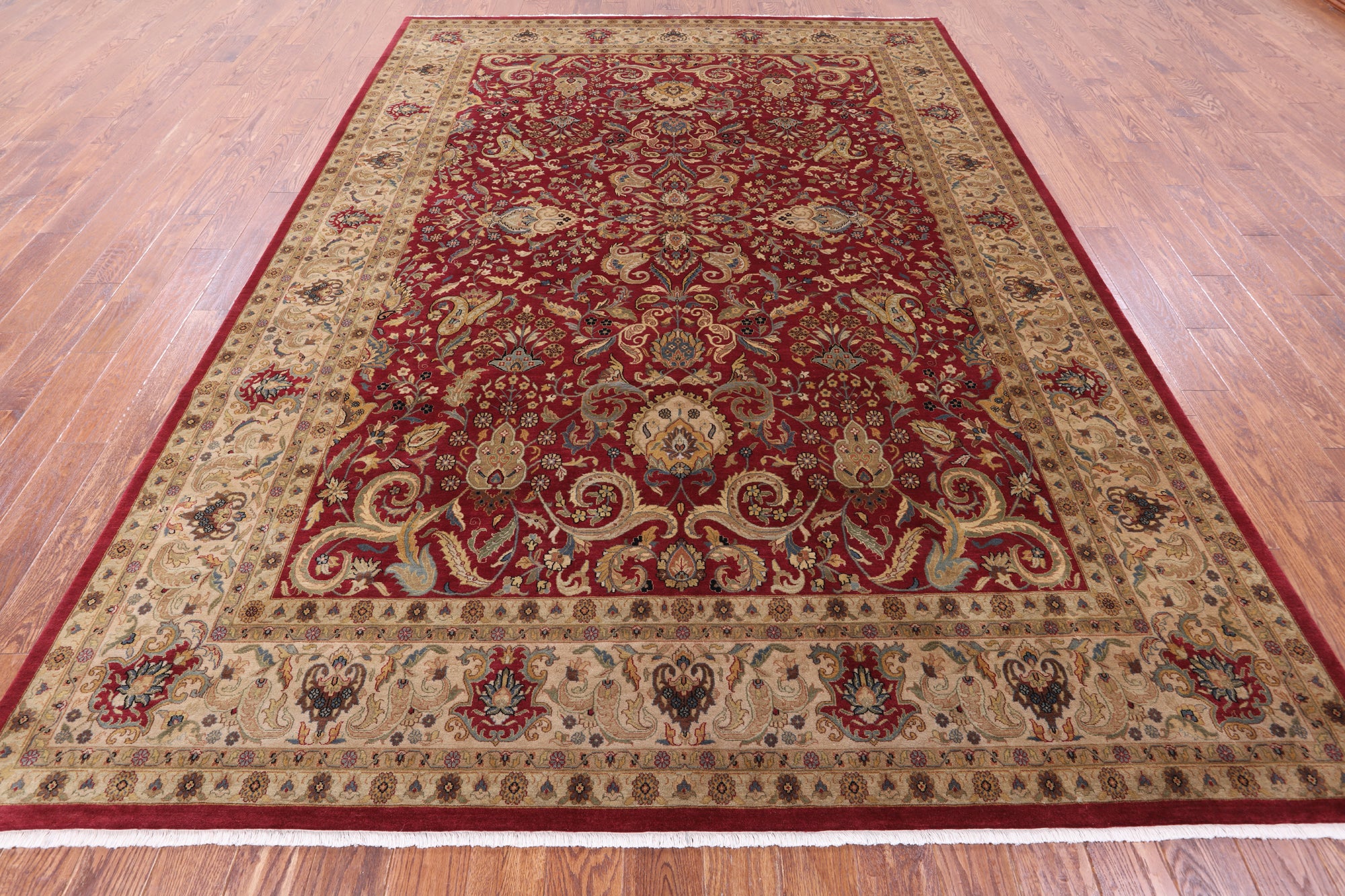 Red Persian Tabriz Handmade Wool Rug - 8' 4" X 11' 7" - Golden Nile