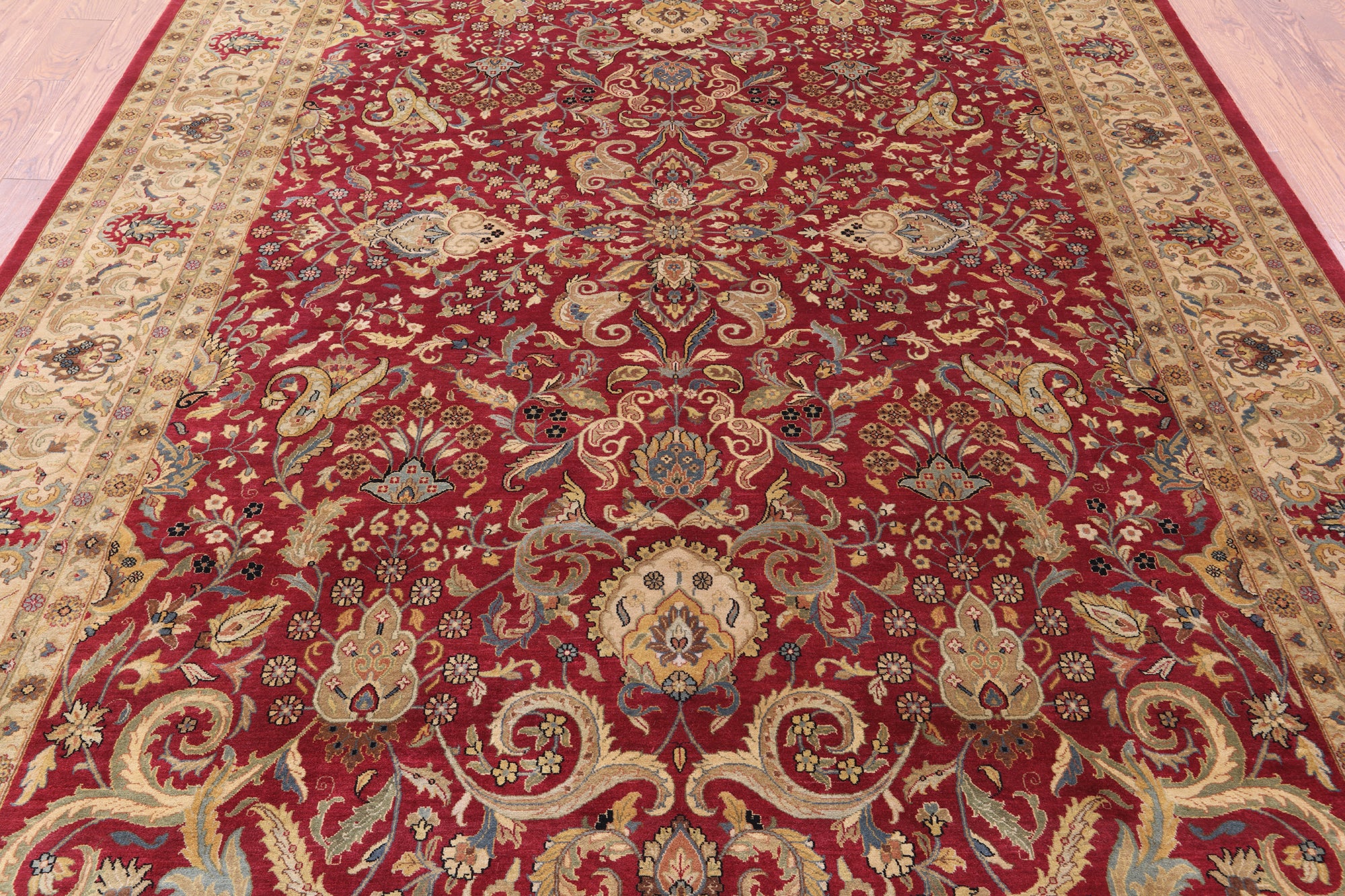 Red Persian Tabriz Handmade Wool Rug - 8' 4" X 11' 7" - Golden Nile