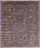 Grey Peshawar Hand Knotted Wool Rug - 8' 5" X 10' 2" - Golden Nile