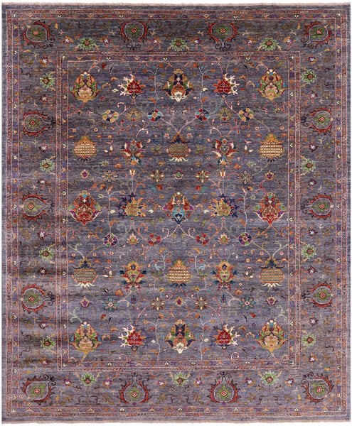 Grey Peshawar Hand Knotted Wool Rug - 8' 5" X 10' 2" - Golden Nile