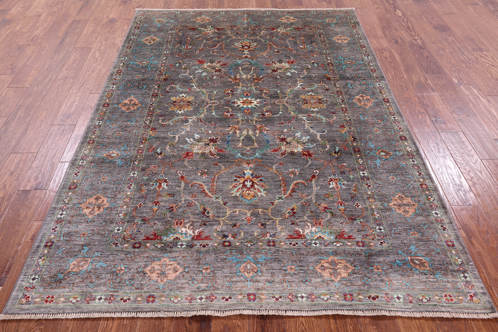 Grey Persian Tabriz Hand Knotted Wool Rug - 5' 7" X 8' 0" - Golden Nile