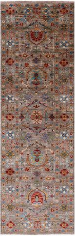 Peshawar Hand Knotted Wool Runner Rug - 2' 8