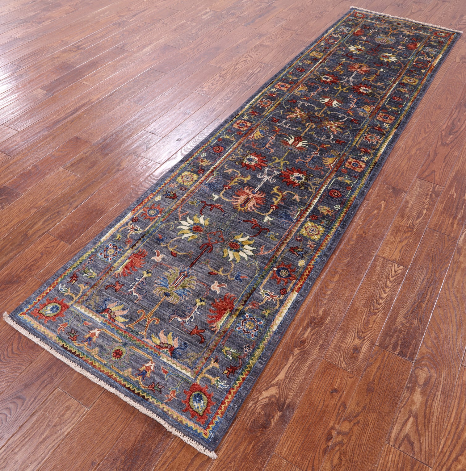 Grey Peshawar Hand Knotted Wool Runner Rug - 2' 8" X 10' 3" - Golden Nile