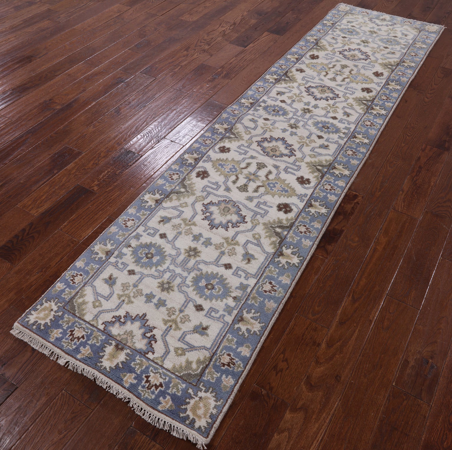 Ivory Turkish Oushak Handmade Wool Runner Rug - 2' 7" X 10' 3" - Golden Nile