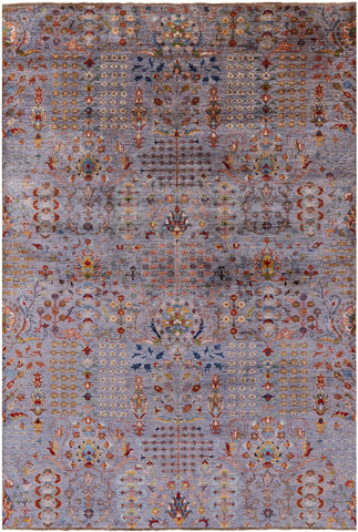 Grey Persian Tabriz Hand Knotted Wool Rug - 6' 7