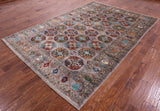 Grey Turkmen Ersari Hand Knotted Wool Rug - 6' 8" X 9' 9" - Golden Nile