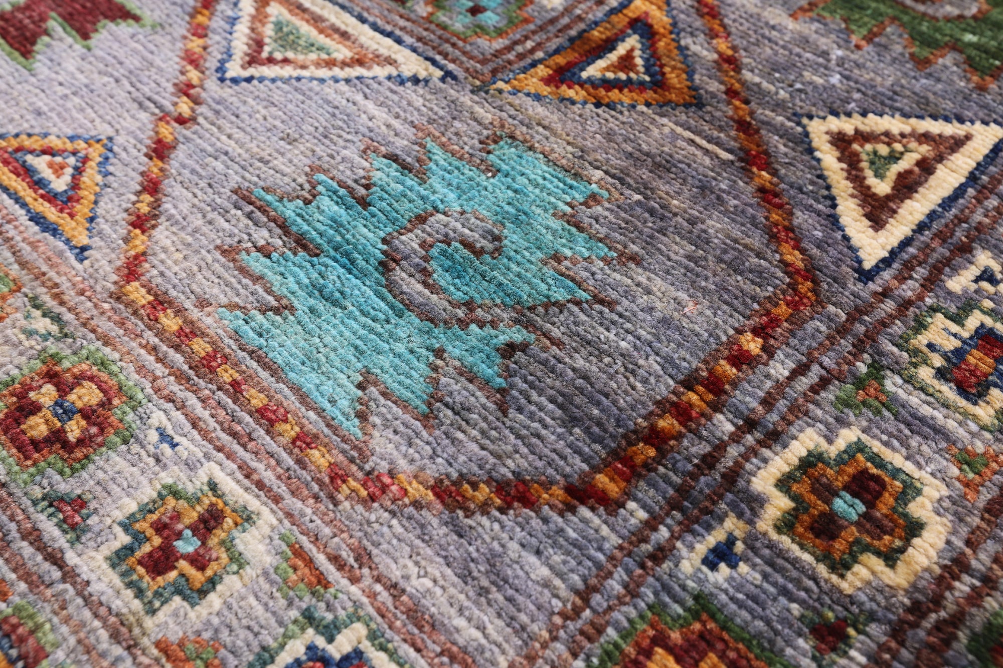 Grey Turkmen Ersari Hand Knotted Wool Rug - 6' 8" X 9' 9" - Golden Nile