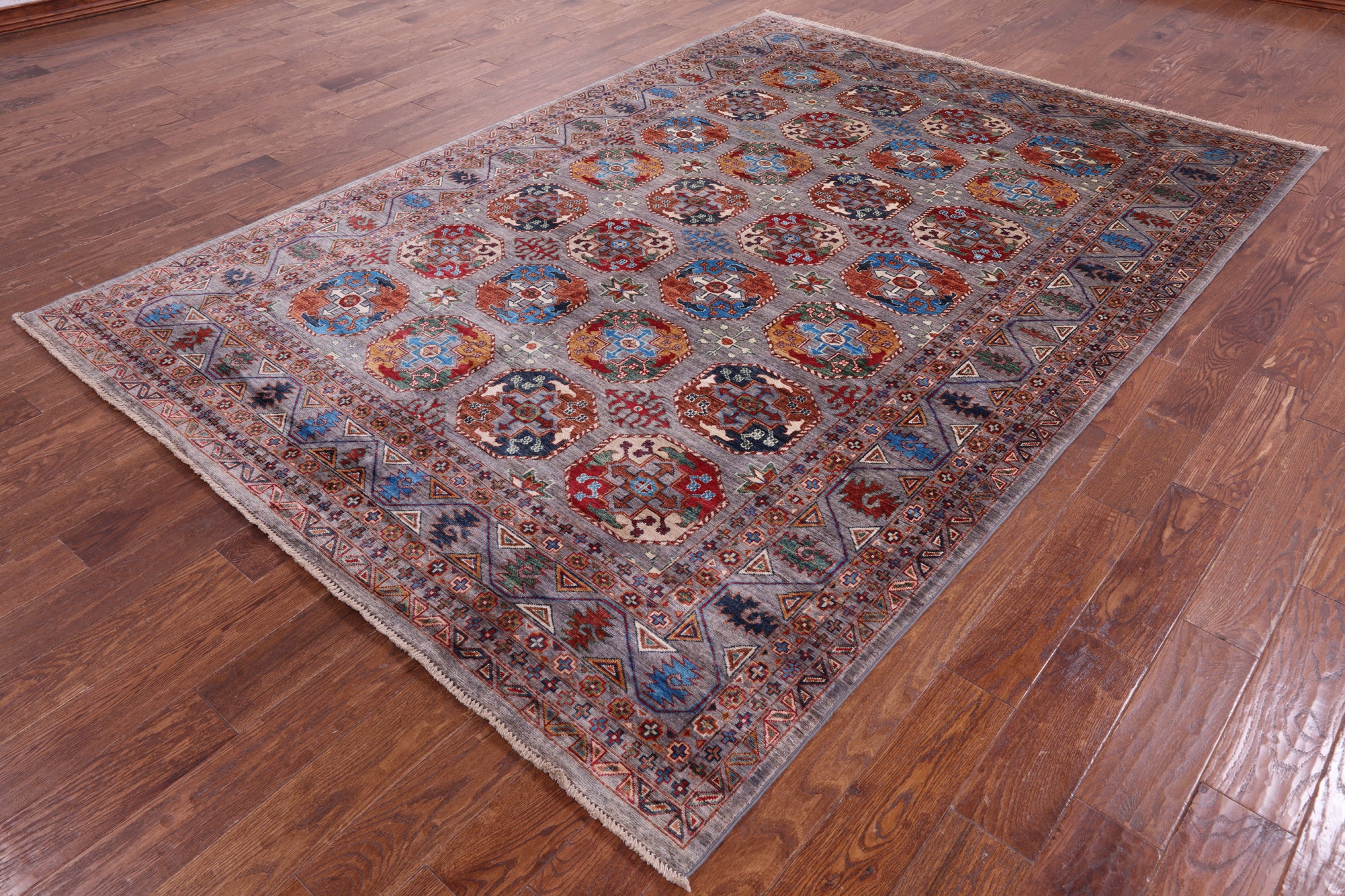 Grey Turkmen Ersari Hand Knotted Wool Rug - 6' 10" X 9' 10" - Golden Nile